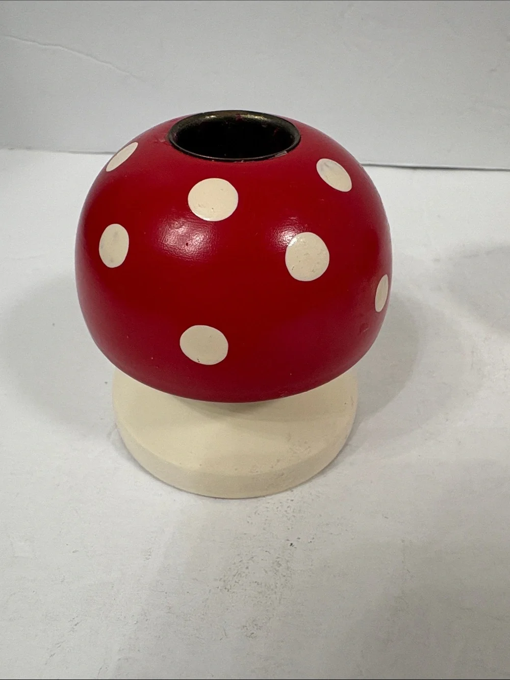 Vintage set of 6 turned wood Fly Agaric Mushroom candlestick holders H~3